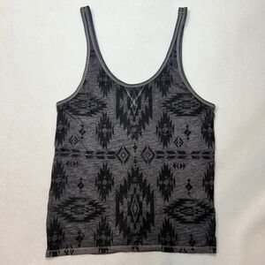 Mudd Women's Gray Black Southwestern Indie‎ Sleaze Scoop Neck Tank Top Lg